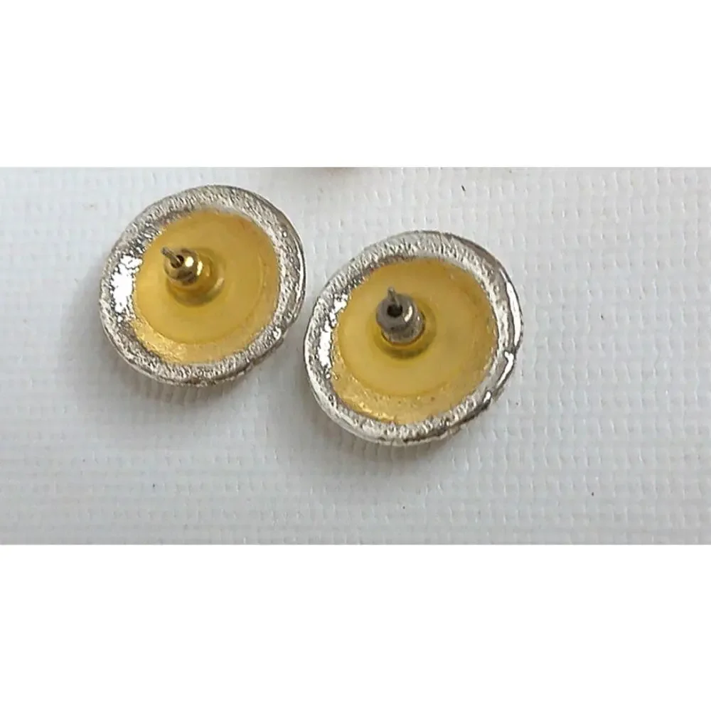 Vtg Jim Russell Silvertone Statement Button Earrings Geometric Brutalist Pierced